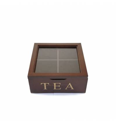 Cutie lemn cu geam 4 compartimente pentru ceai