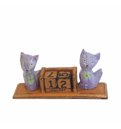 Calendar lemn 18 cm cu 2 pisici