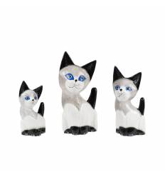 Set 3 pisici lemn ochi albastrii 20, 25,30cm
